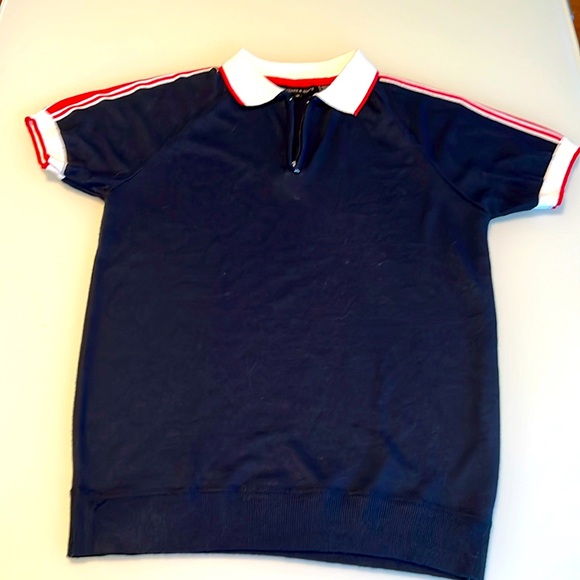 Men’s Medium knit shirt Navy with red & white trim. - Picture 1 of 3